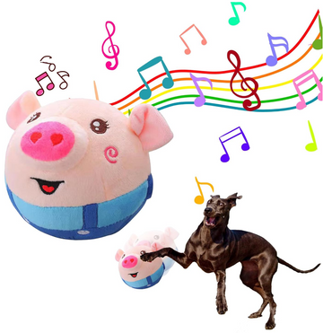 2024 New Update Cute Active Moving Pet Plush Toy, Interactive Dog Toys Squeaky Rolling Moving Talking Ball Toy, Washable Cartoon Pig Plushies, Bouncing Music Toy for Dogs Cats (Blue Smile)