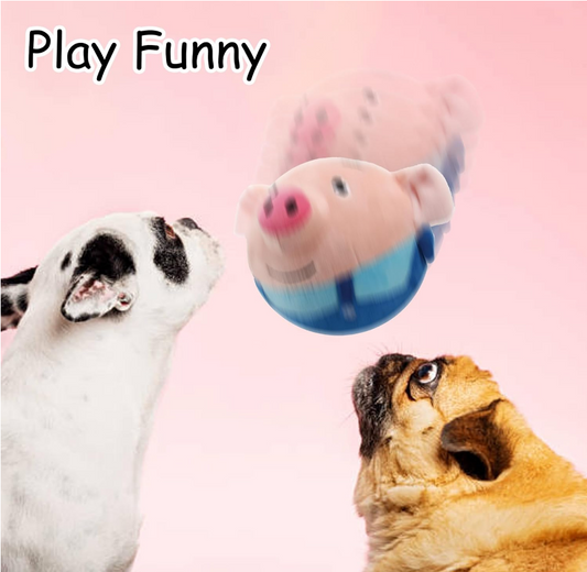 2024 New Update Cute Active Moving Pet Plush Toy, Interactive Dog Toys Squeaky Rolling Moving Talking Ball Toy, Washable Cartoon Pig Plushies, Bouncing Music Toy for Dogs Cats (Blue Smile)