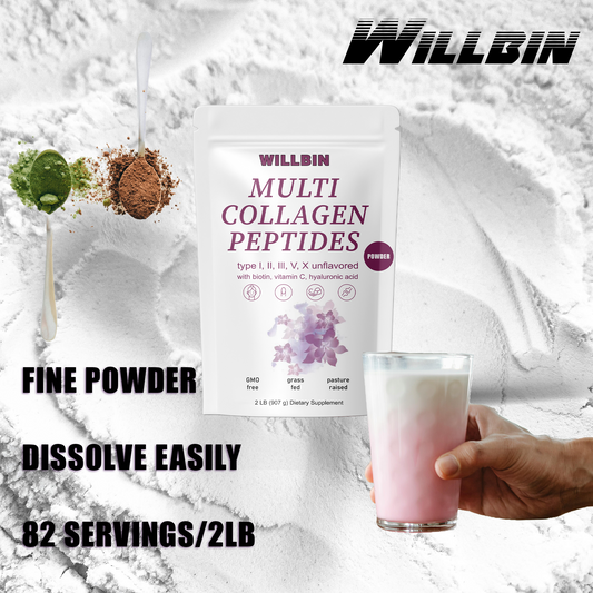 Willbin Multi Collagen Peptides Powder for Women & Men, Non GMO Hydrolyzed Collagen Powder - Type I, II, III, V, X with Biotin, Original flavor, 2 Pounds, 80 Servings