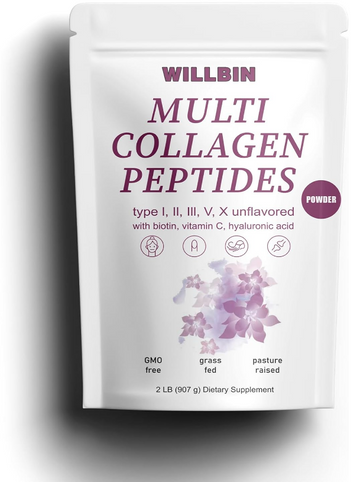 Multi Collagen Peptides Powder for Women & Men, Non GMO Hydrolyzed Collagen Powder 2 lb - Type I, II, III, V, X with Biotin, Unflavored, 82 Servings